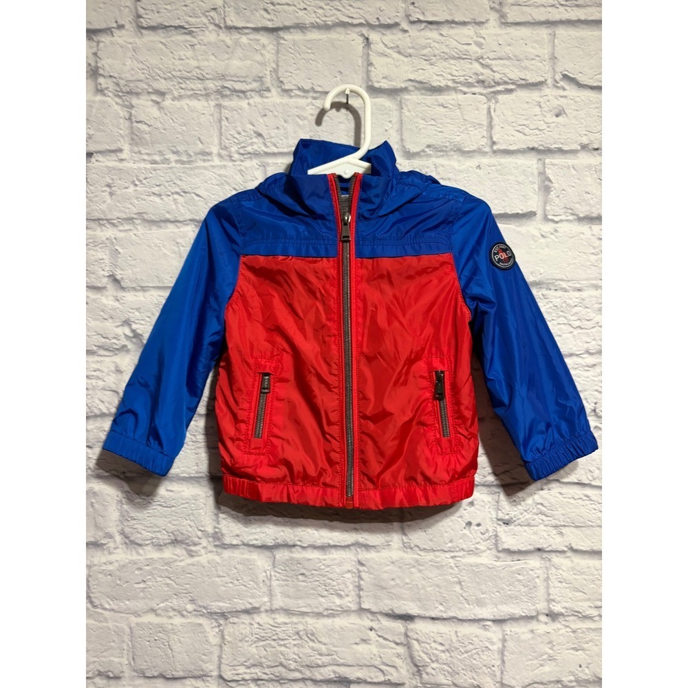 Ralph Lauren Toddler Boys Red Blue Colorblock Hooded Windbreaker Jacket 18M